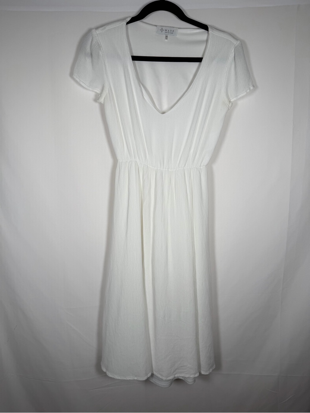 Wayf White V-Neck Short Sleeve Midi Dress‎ Gauzy, Boho, Cottage